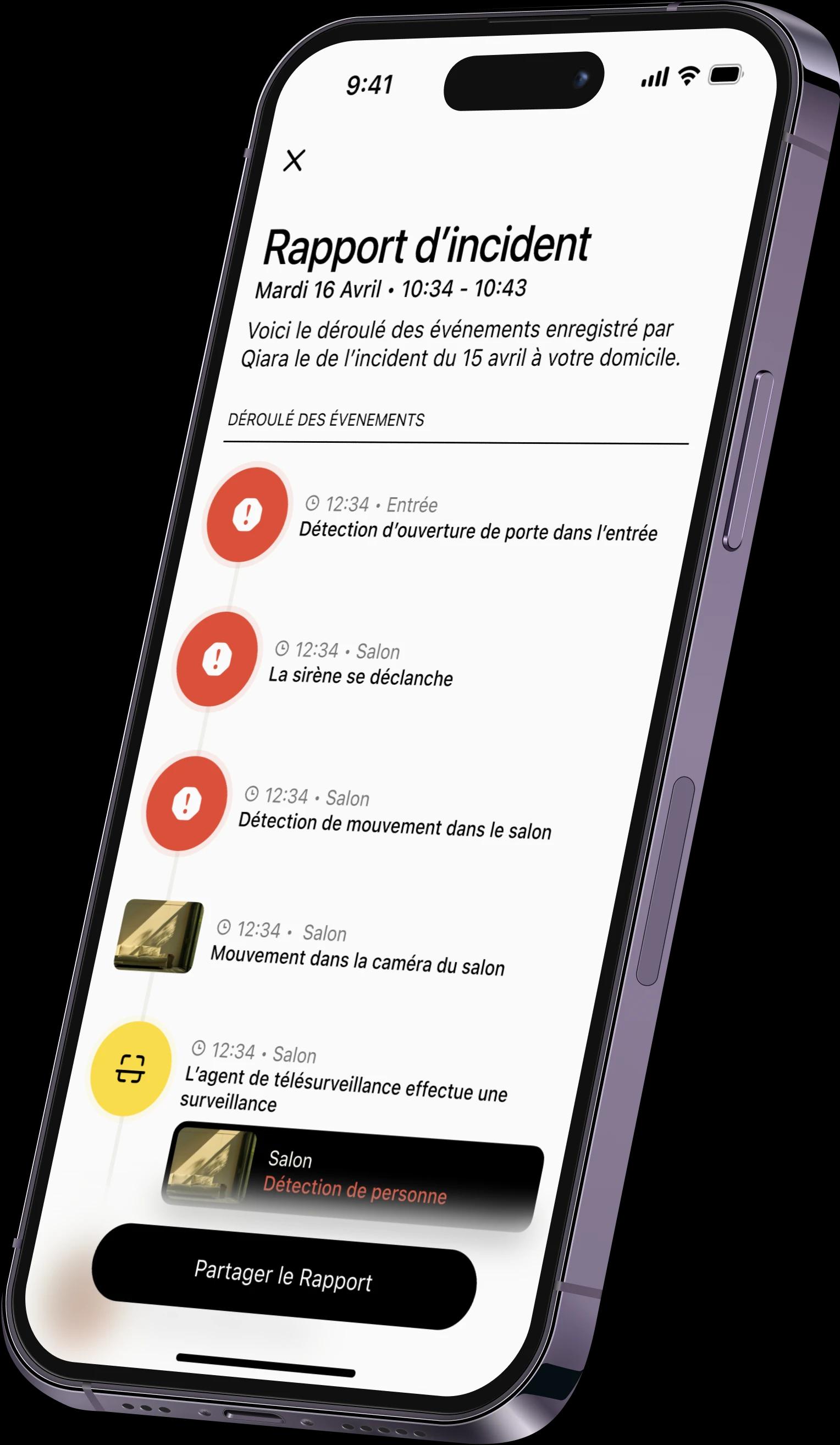 Visuel de l'app avec un rapport d'incident